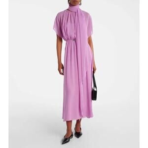 NWT Max Mara Pineta Silk Georgette Maxi Dress Pink size 10 Romantic Flowy Luxury